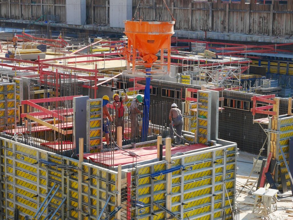 construction site, construction workers, work